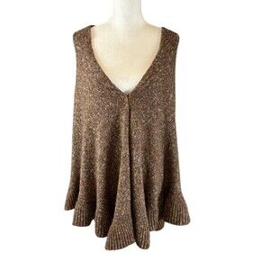 Cabi Poncho Shawl Women's ONE SIZE Cape Heather Brown Ruffle Hem Flowy